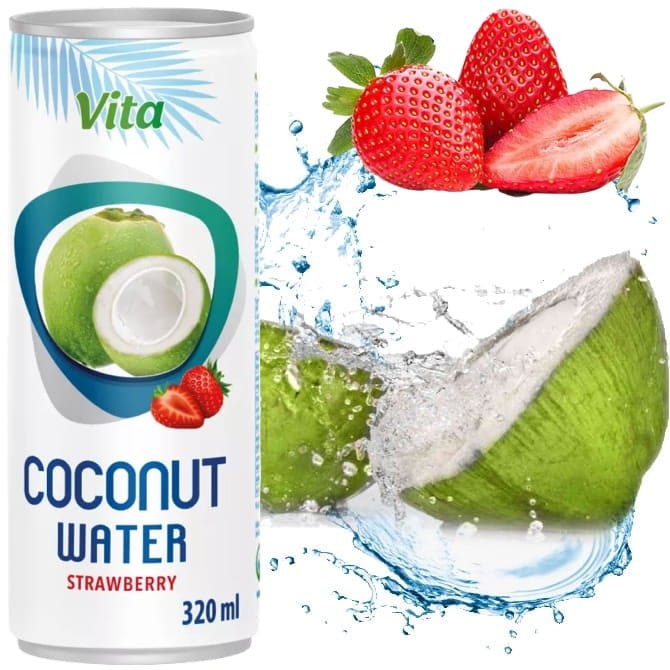 Zdrowa Woda Kokosowa z Kokosa 100% Naturalne Nawodnienie Truskawka 320ml 0,32L VITA