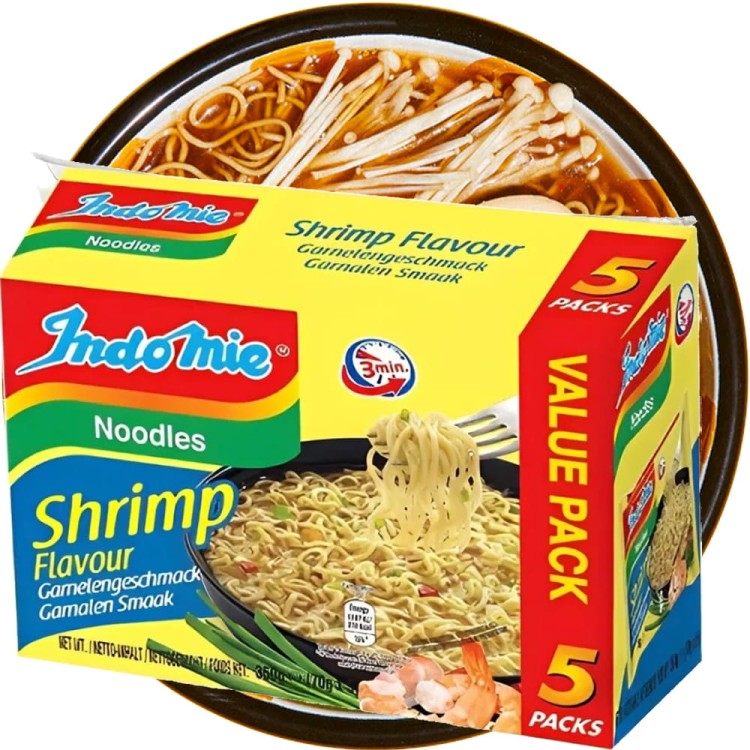 WIELOPAK Indonezyjski Makaron Zupka KREWETKOWA Instant Shrimp Noodles Soup 5x70g INDOMIE
