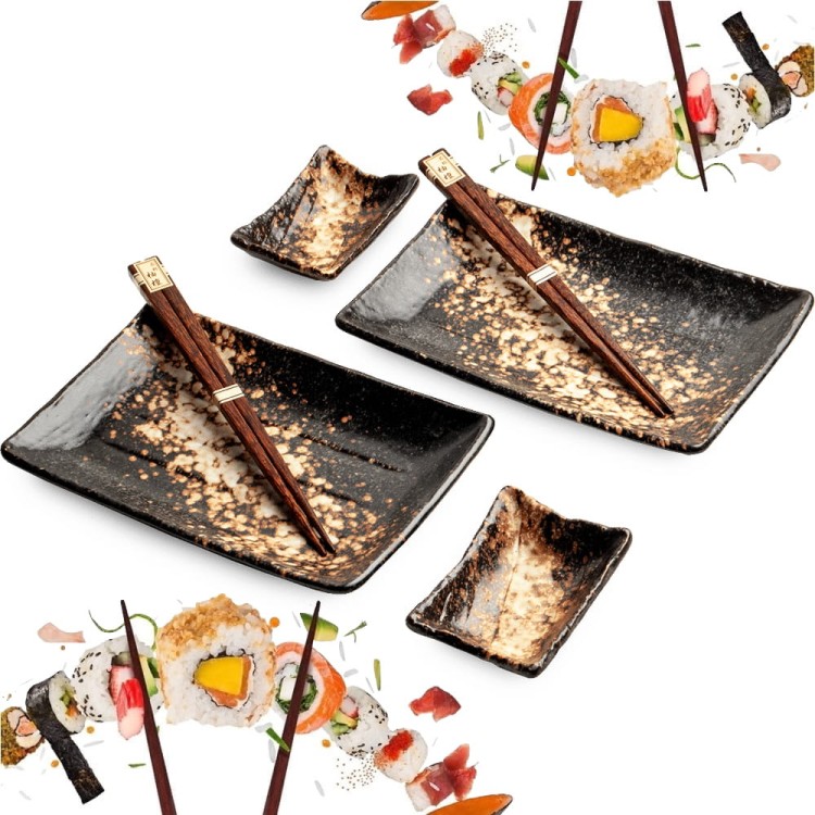 Zestaw Ceramiki Do Sushi Komplet Yogan Brązowo-Szary Ceramika Dla 2 Osób EDO JAPAN