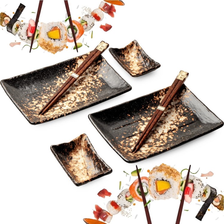 Zestaw Ceramiki Do Sushi Komplet Yogan Brązowo-Szary Ceramika Dla 2 Osób EDO JAPAN
