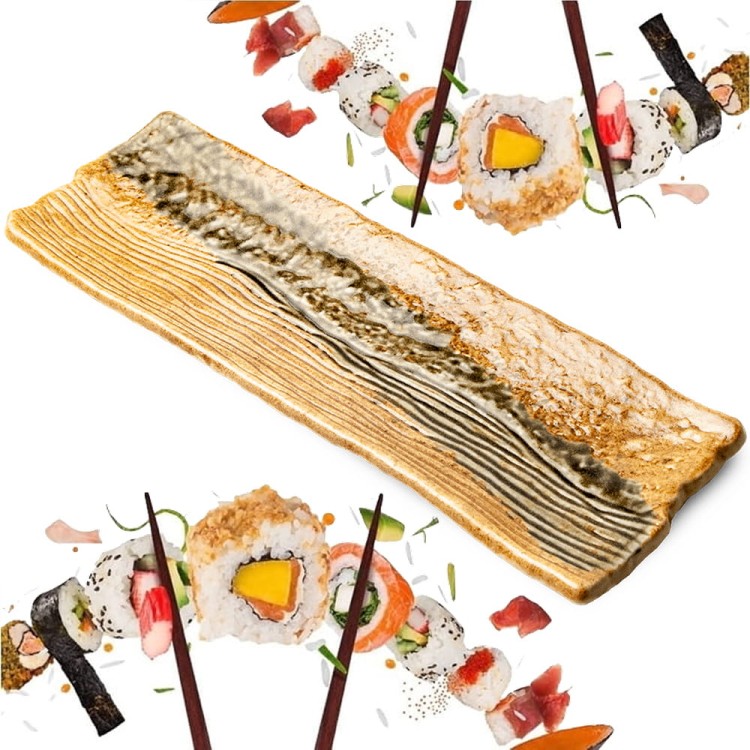 Ceramiczny Brązowo Zielony Talerz Do Serwowania Sushi 32,5cm x 10,5cm x 2,5cm EDO JAPAN