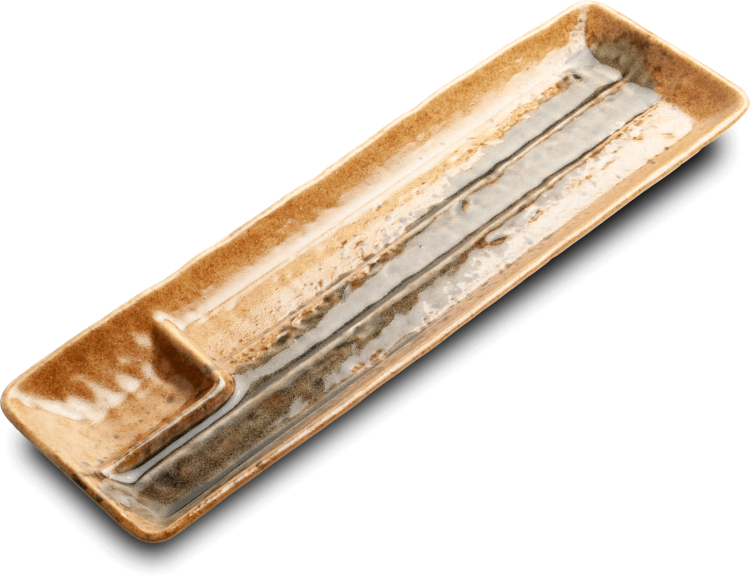 Ceramiczny Brązowo Zielony Talerz Do Serwowania Sushi z Miejscem Na Sos 33,5cm x 10,5cm x 2,5cm EDO JAPAN