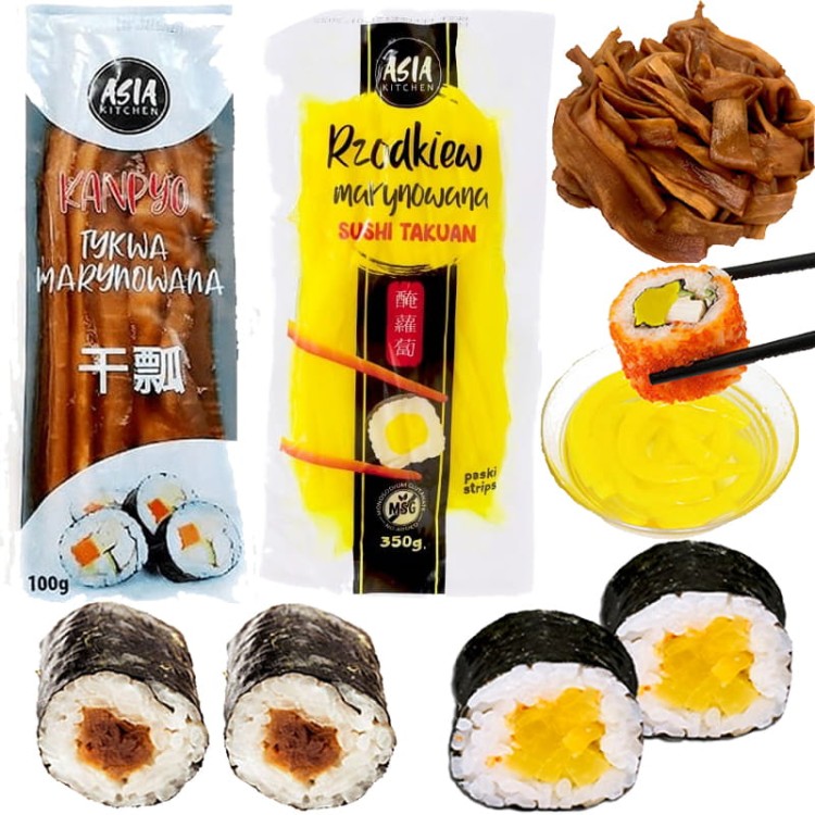 ZESTAW 2 DODATKÓW DO SUSHI Tykwa Kanpyo 100g i Rzodkiew Oshinko 350g ASIA KITCHEN