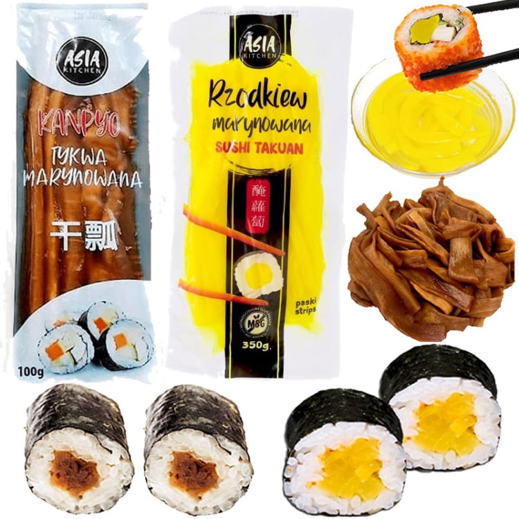 ZESTAW 2 DODATKÓW DO SUSHI Tykwa Kanpyo 100g i Rzodkiew Oshinko 350g ASIA KITCHEN