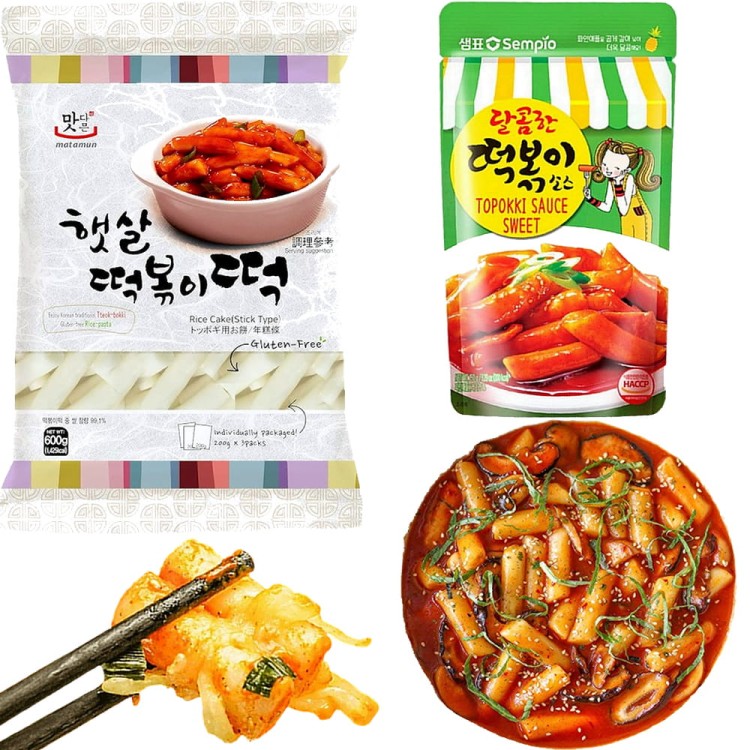 ZESTAW KLUSKI + SOS DO TTEOKBOKKI Kluski Ryżowe 3x200g i Sos Baza Topokki Słodki Smak 150g