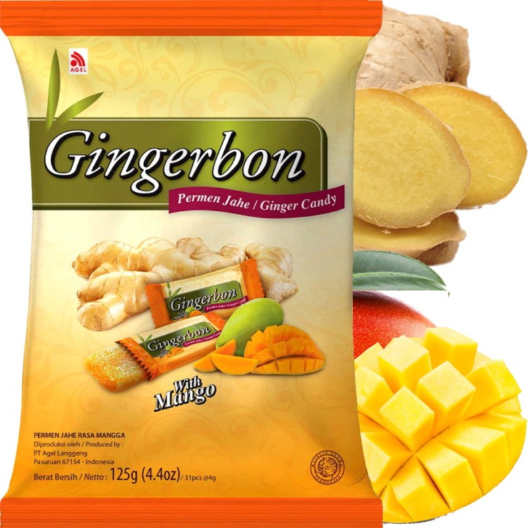 ZESTAW 4 RODZAJE Cukierki Imbirowe Original Cytryna-Mód Mango i Mięta 4x 125g GINGERBON