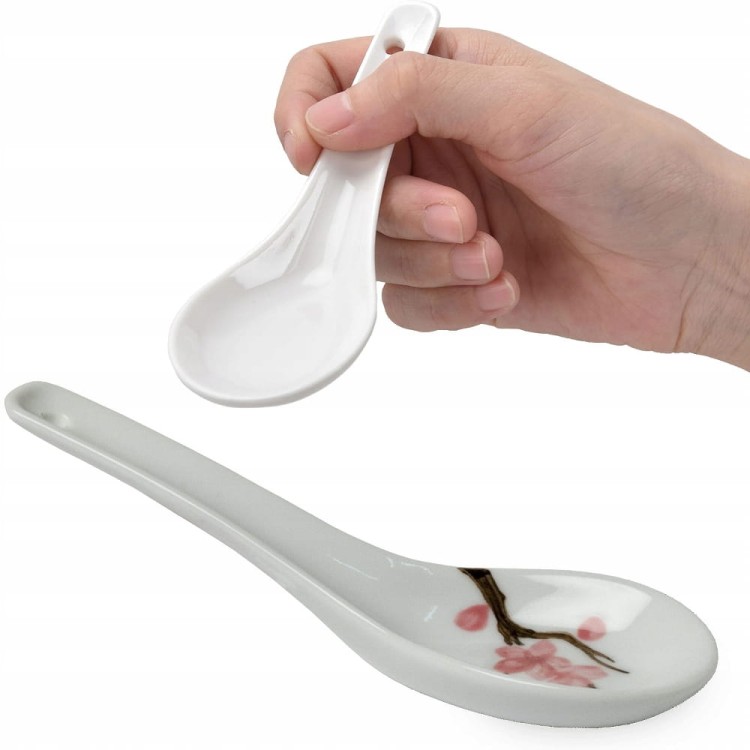 Orientalna Łyżka Łyżeczka Porcelanowa Do Zupy Biała Kwiaty Sakura 14,5cm EMRO AZIATICA