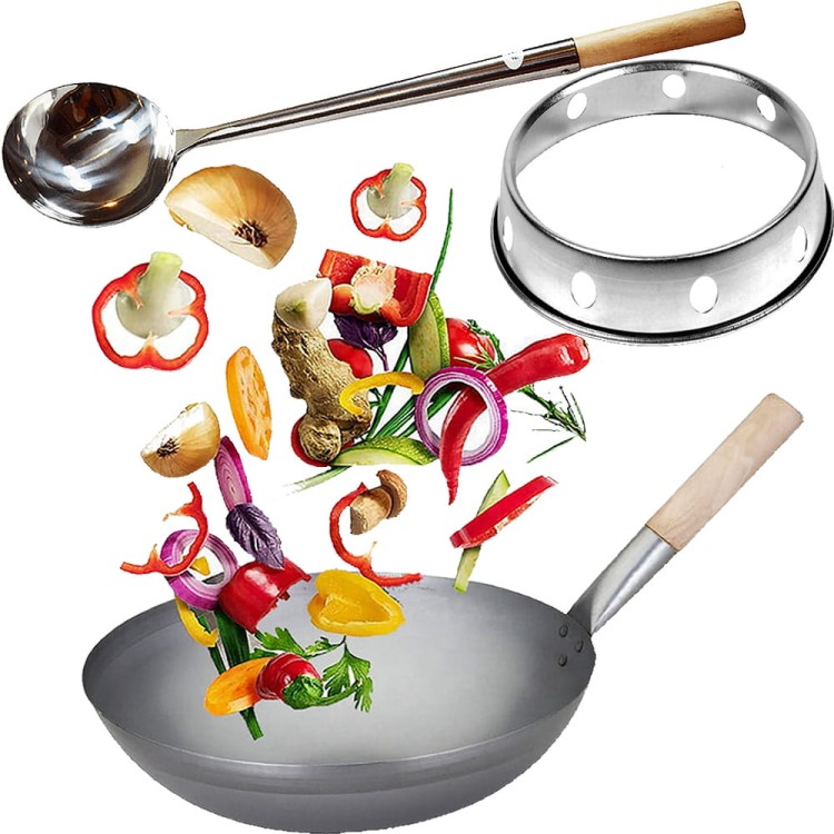 ZESTAW WOK Chińska Patelnia WOK 33cm + Pierścień PODSTAWKA + CHOCHLA Do Mieszania JADE TEMPLE