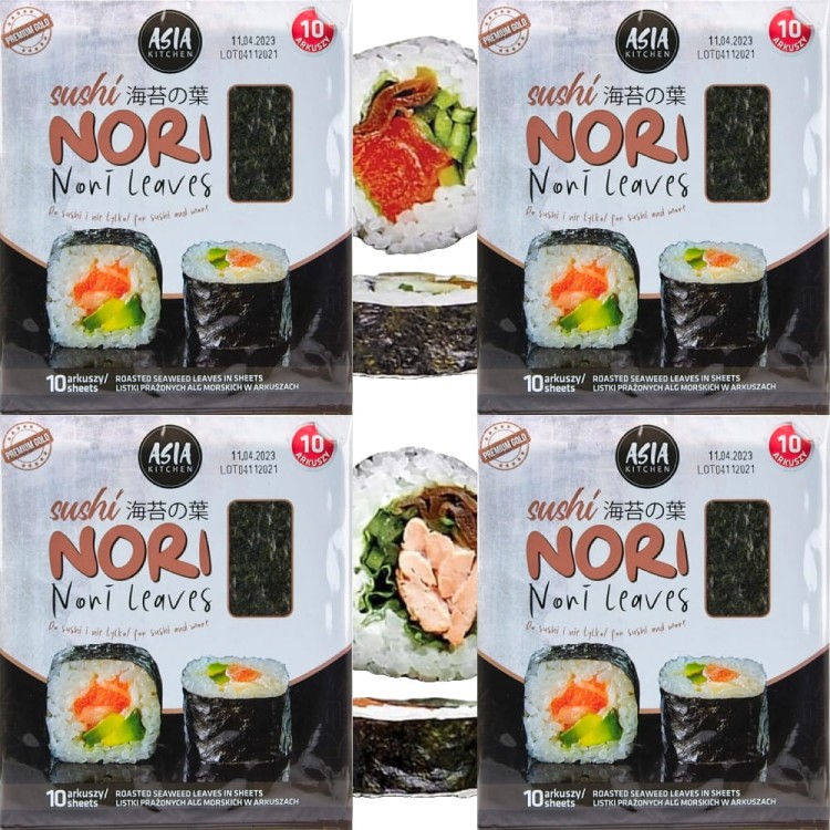 WIELOPAK Wodorosty Glony Algi Morskie Yaki Nori Do Sushi 4x10 Sztuk ASIA KITCHEN