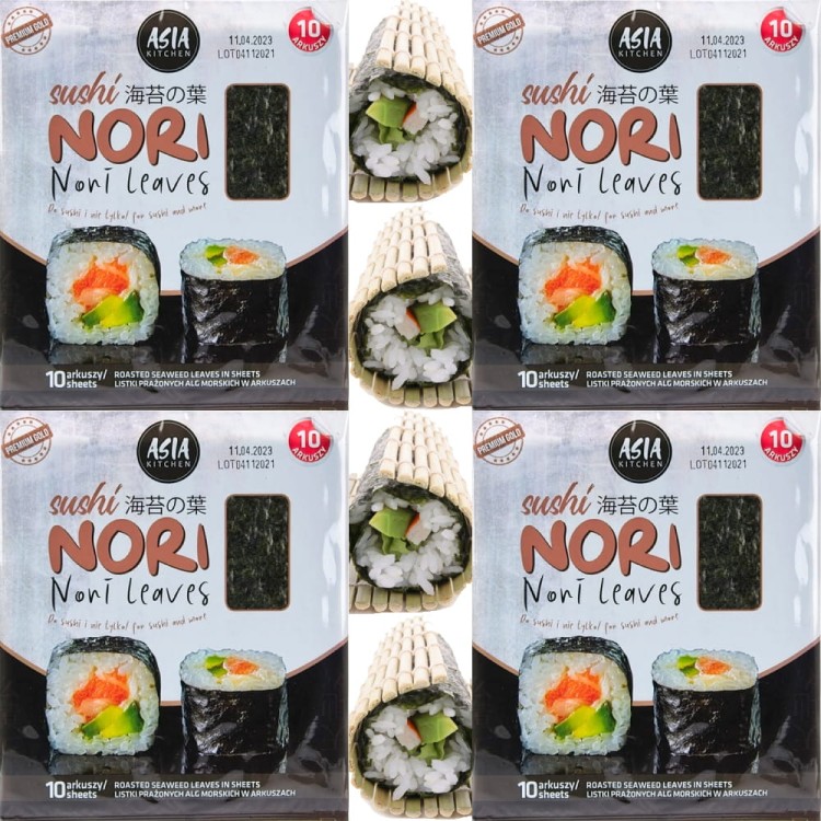 WIELOPAK Wodorosty Glony Algi Morskie Yaki Nori Do Sushi 4x10 Sztuk ASIA KITCHEN