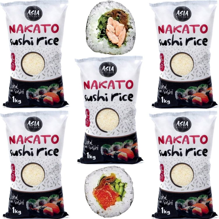 WIELOPAK Ryż Kleisty Do Sushi Nakato Okrągłe Ziarno 5x1kg ASIA KITCHEN