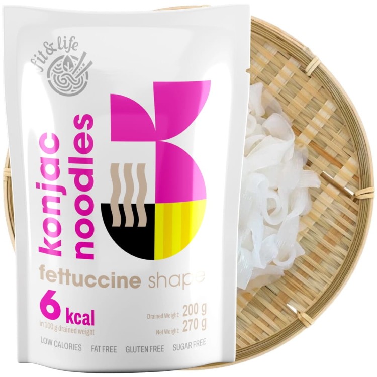 Makaron Bezglutenowy Shirataki Fettuccine z Mąki Konjac w Zalewie 250g FIT & LIFE