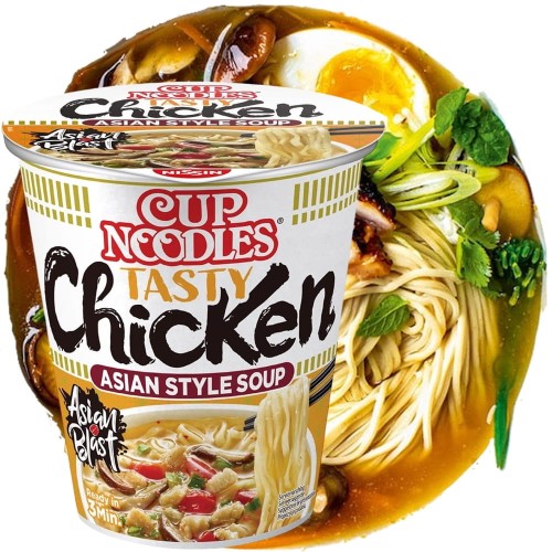 Japońska Zupka Błyskawiczna Makaron Instant Ramen Azjatycki Kurczak Kubek Cup 63g NISSIN