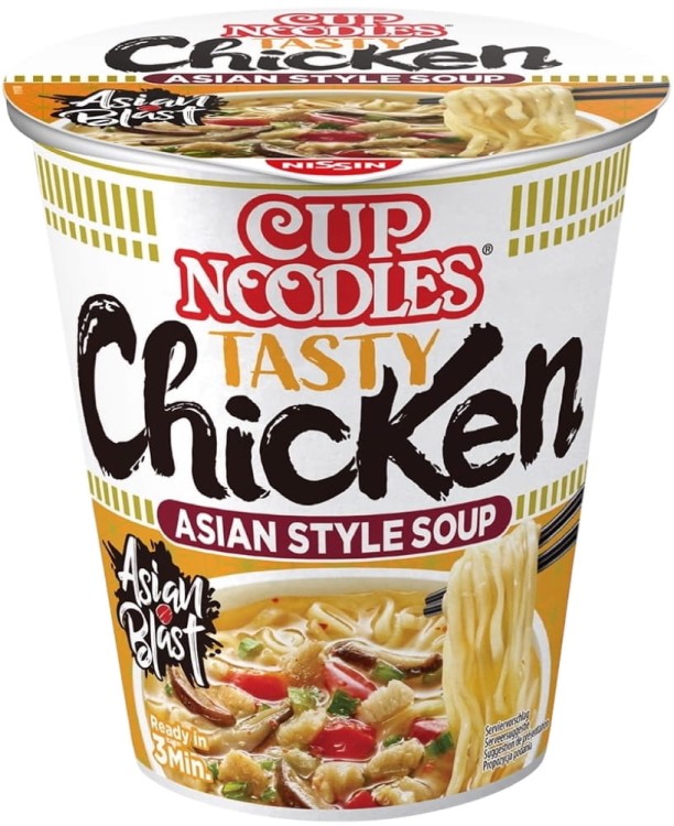 Japońska Zupka Błyskawiczna Makaron Instant Ramen Azjatycki Kurczak Kubek Cup 63g NISSIN