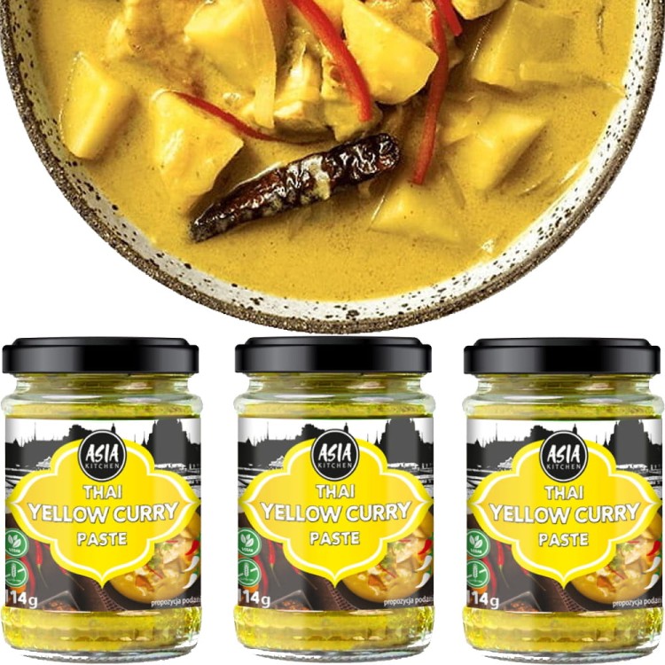 Średnio Ostra Tajska Żółta Pasta Curry Yellow Paste Słoiczek 114g ASIA KITCHEN
