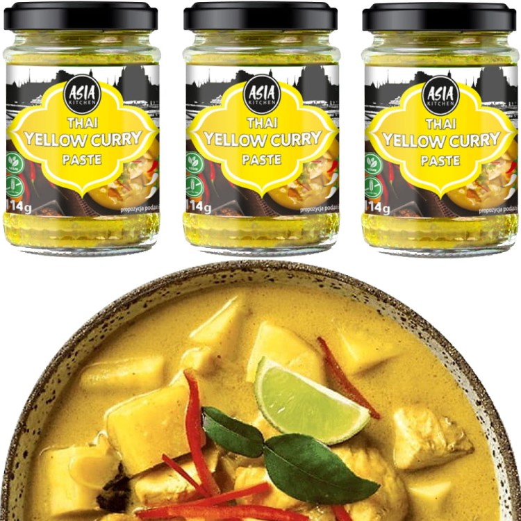 Średnio Ostra Tajska Żółta Pasta Curry Yellow Paste Słoiczek 114g ASIA KITCHEN