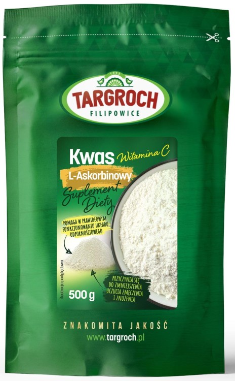 Naturalna Witamina C Kwas L-Askorbinowy w Proszku 100% 0,5kg 500g TARGROCH