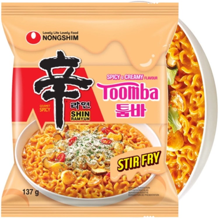 Koreański Błyskawiczny Makaron Instant Shin Ramyun Stir Fry Spicy Creamy Toomba 137g NONGSHIM