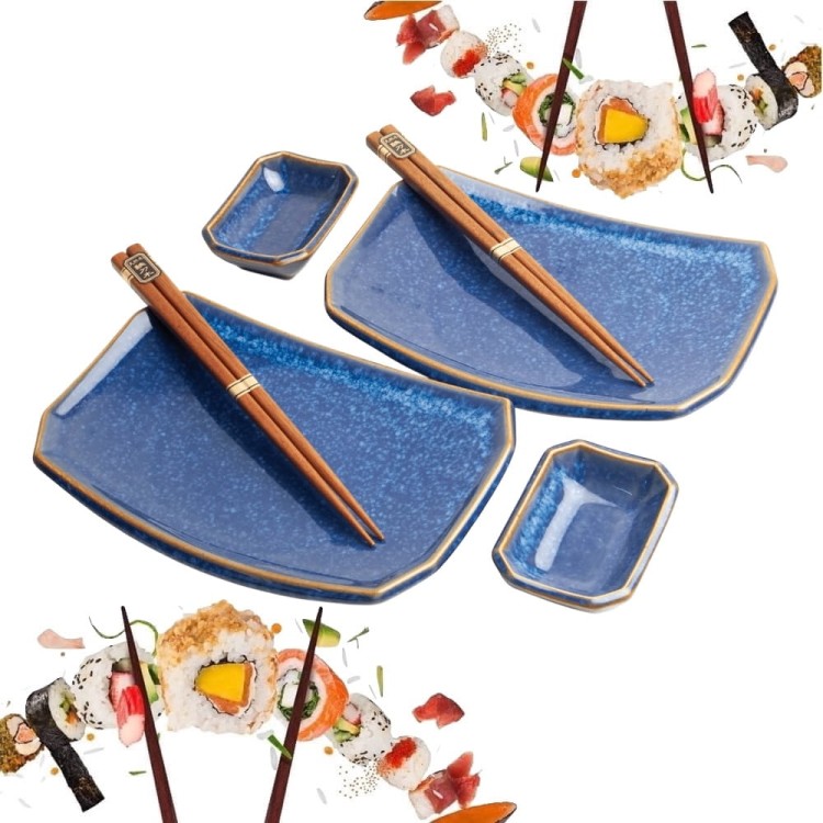Zestaw Ceramiki Do Sushi Komplet Blue Niebieski Ceramika Dla 2 Osób EDO JAPAN