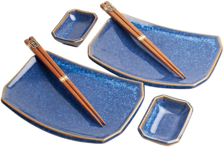 Zestaw Ceramiki Do Sushi Komplet Blue Niebieski Ceramika Dla 2 Osób EDO JAPAN