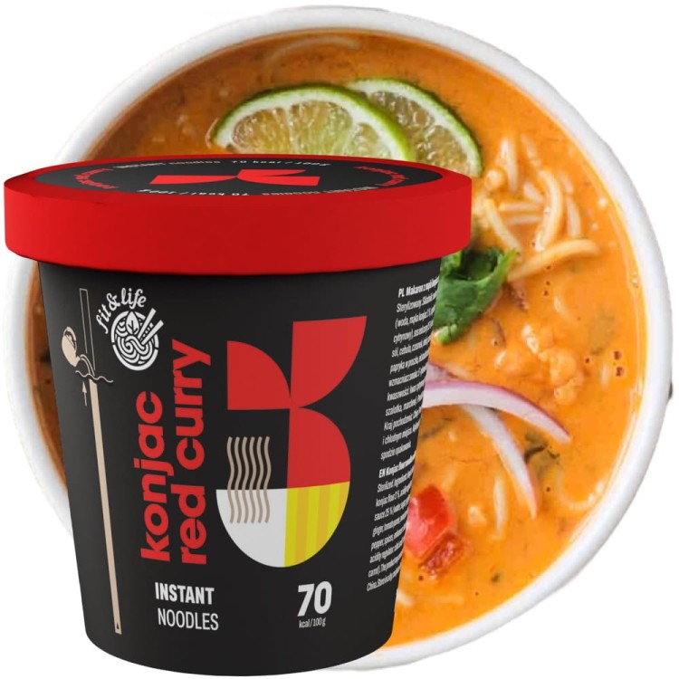 Makaron Bezglutenowy Instant z Mąki Konjac z Sosem Red Curry Noodles KETO 162g FIT & LIFE
