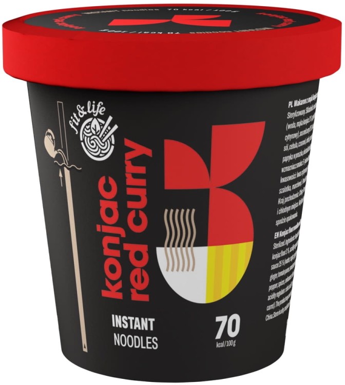 Makaron Bezglutenowy Instant z Mąki Konjac z Sosem Red Curry Noodles KETO 162g FIT & LIFE