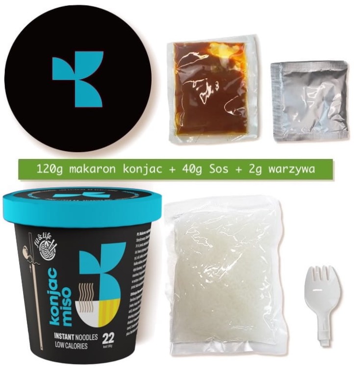 Makaron Bezglutenowy Instant z Mąki Konjac z Sosem Miso Noodles KETO 162g FIT & LIFE