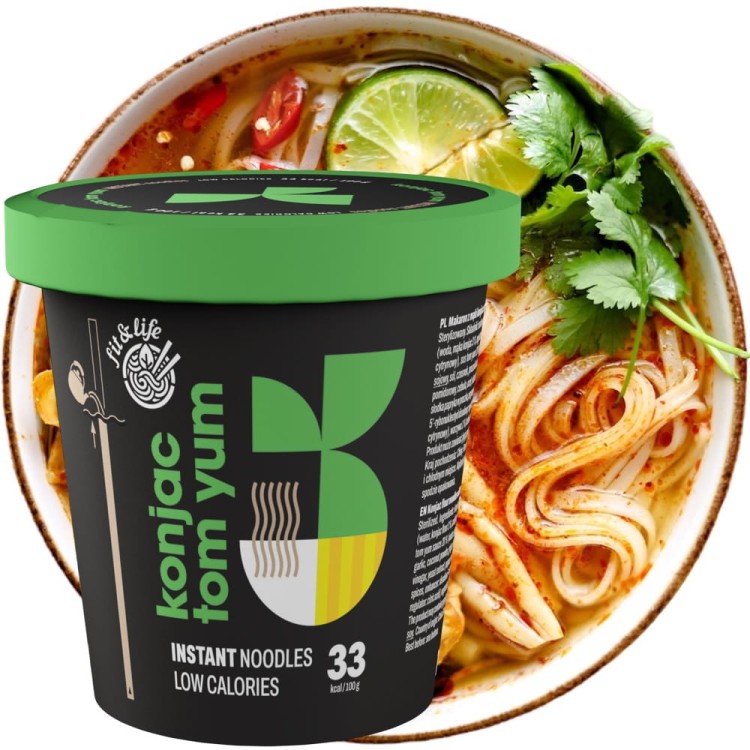 Makaron Bezglutenowy Instant z Mąki Konjac z Sosem Tom Yum Noodles KETO 152g FIT & LIFE