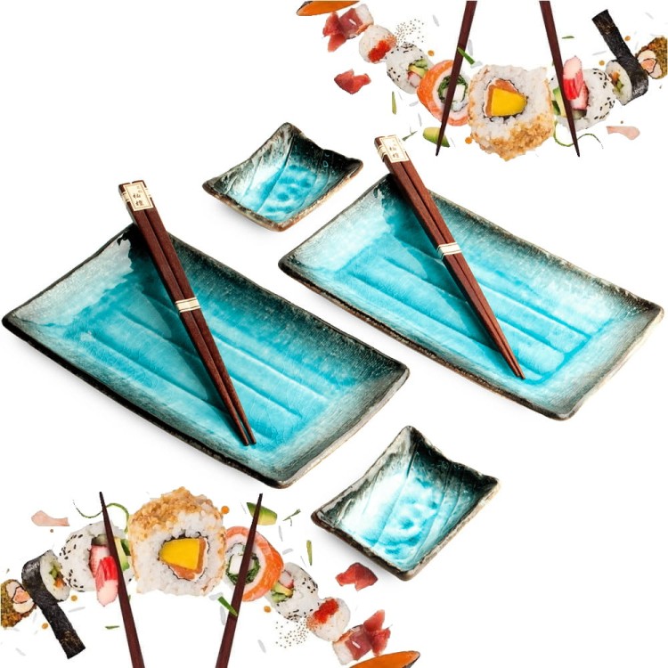 Zestaw Ceramiki Do Sushi Komplet Błękitny Lazurowy Ceramika Dla 2 Osób EDO JAPAN