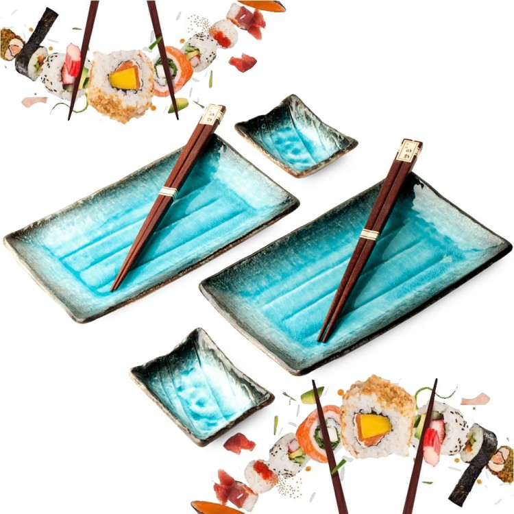 Zestaw Ceramiki Do Sushi Komplet Błękitny Lazurowy Ceramika Dla 2 Osób EDO JAPAN