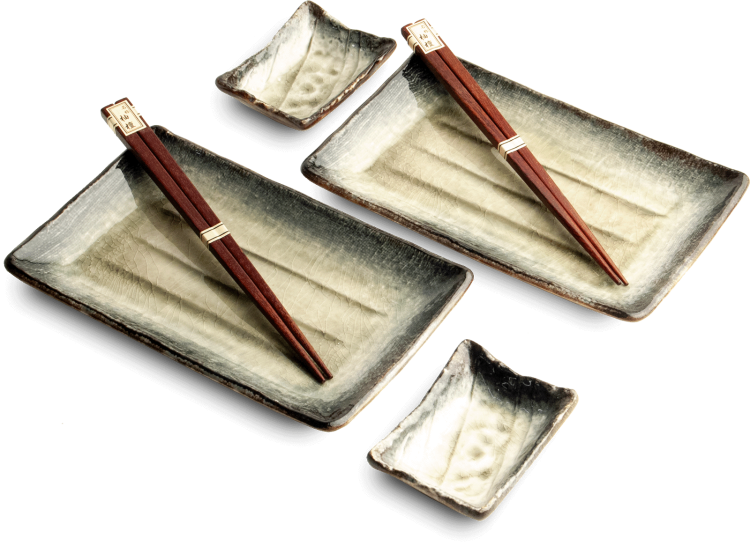 Zestaw Ceramiki Do Sushi Komplet Zielono Kremowy Ceramika Dla 2 Osób EDO JAPAN