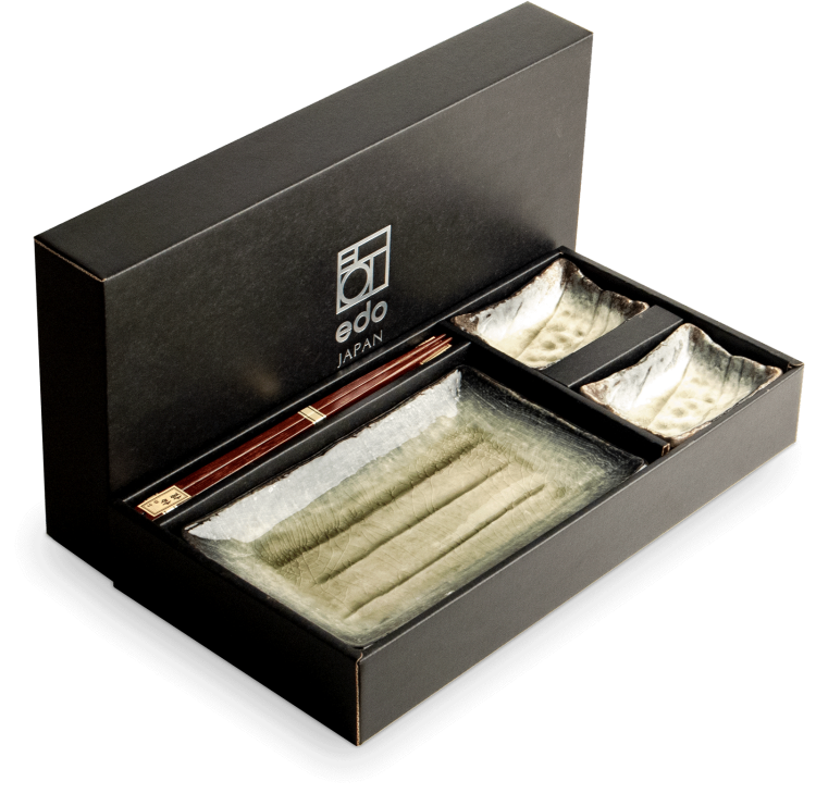 Zestaw Ceramiki Do Sushi Komplet Zielono Kremowy Ceramika Dla 2 Osób EDO JAPAN