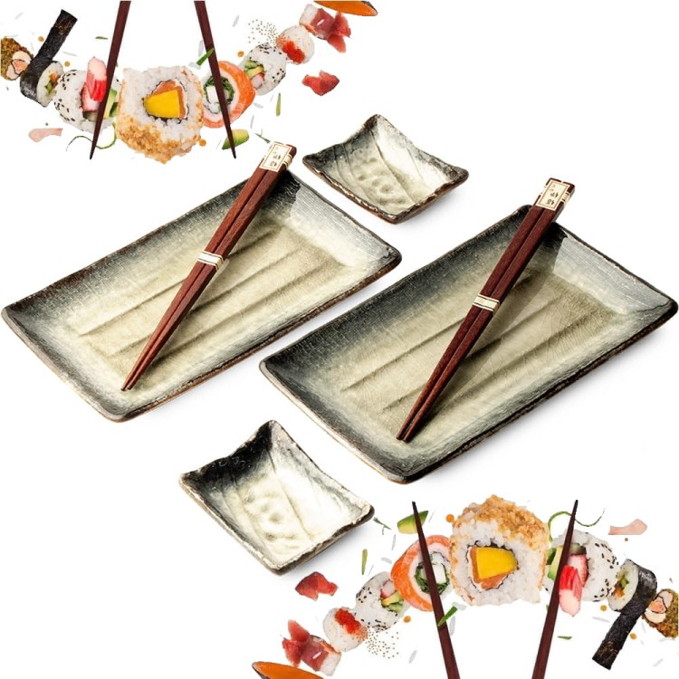 Zestaw Ceramiki Do Sushi Komplet Zielono Kremowy Ceramika Dla 2 Osób EDO JAPAN