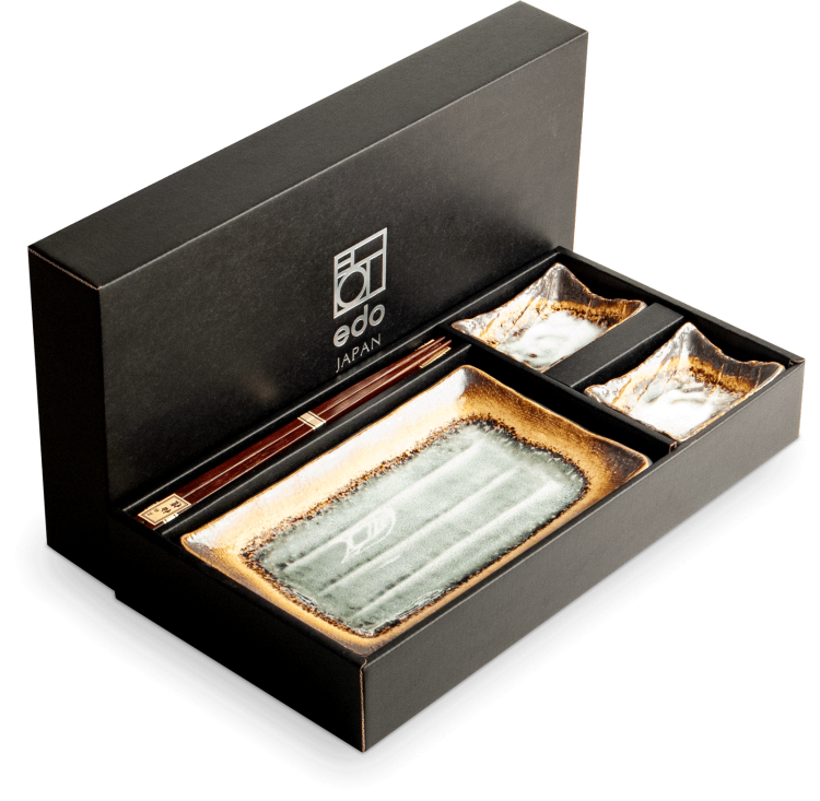 Zestaw Ceramiki Do Sushi Komplet Żółto Szaro Brązowy Ceramika Dla 2 Osób EDO JAPAN