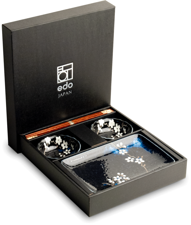 Zestaw Ceramiki Do Sushi Komplet ANEMONE BLUE Niebieski z Kwiatami Ceramika Dla 2 Osób EDO JAPAN