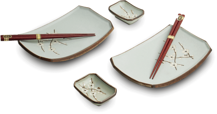 Zestaw Ceramiki Do Sushi Komplet HANA LIGHT GREEN Jasny Zielony Ceramika Dla 2 Osób EDO JAPAN