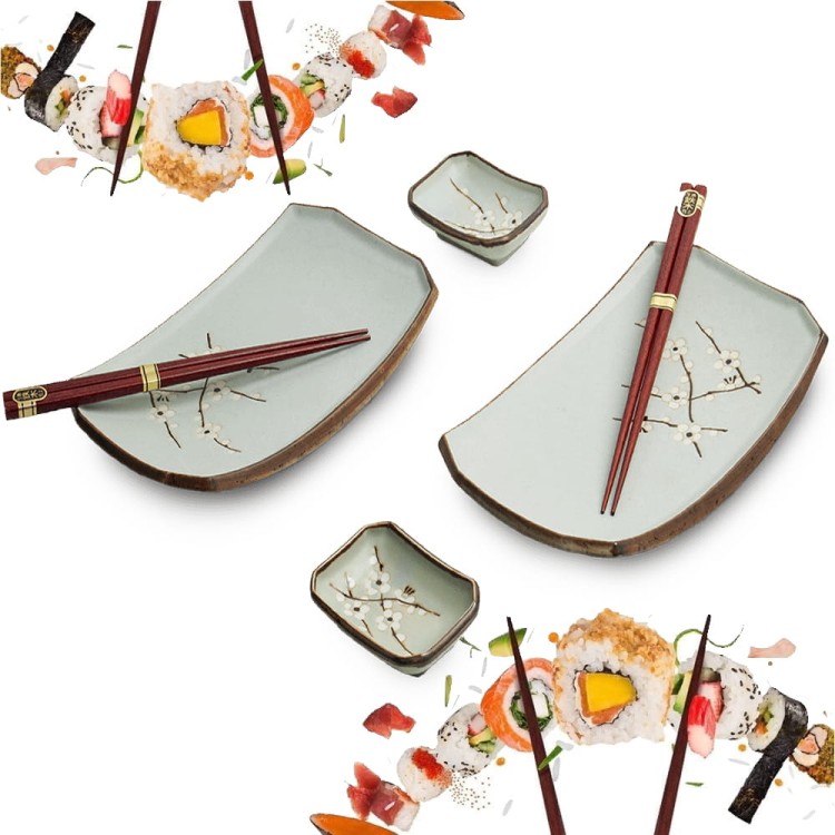 Zestaw Ceramiki Do Sushi Komplet HANA LIGHT GREEN Jasny Zielony Ceramika Dla 2 Osób EDO JAPAN
