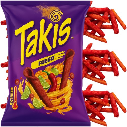 Chipsy Kukurydziane Tortilla Chips Ostre Chilli i Limonka Fuego 100g TAKIS