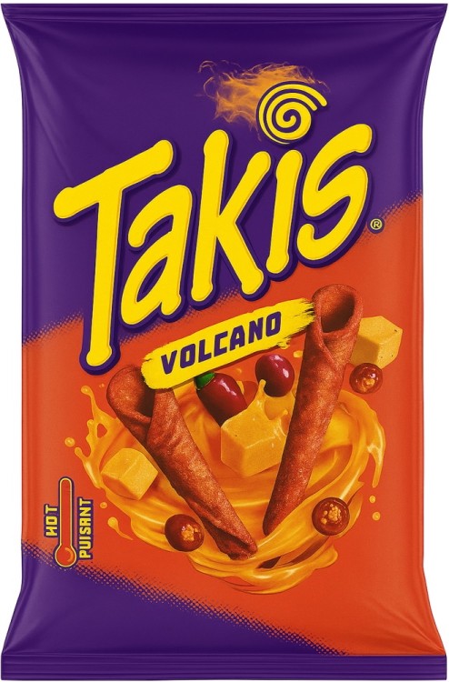 Chipsy Kukurydziane Tortilla Chips Ostre Serowe Volcano 100g TAKIS