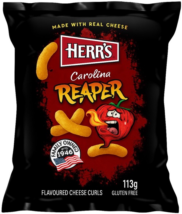 Amerykańskie Chrupki Kukurydziane Ostre Carolina Reaper Curls Baked 113g HERR'S