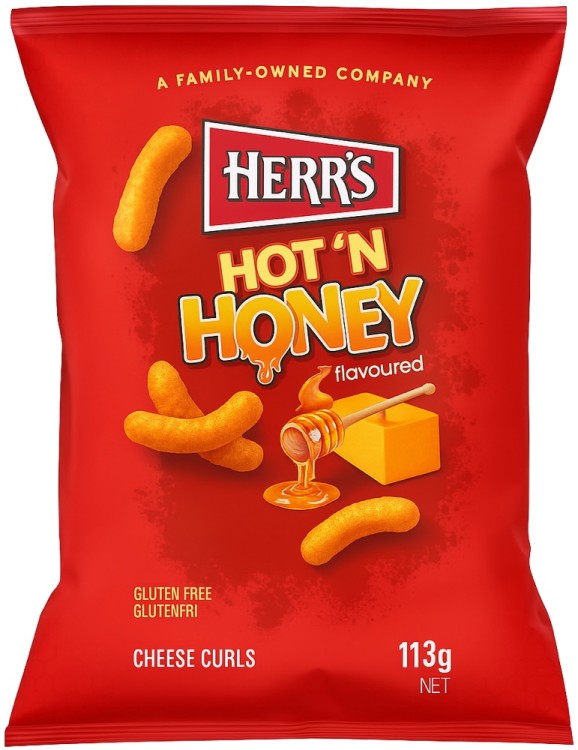 Amerykańskie Chrupki Kukurydziane Ostre Miodowo Serowe Hot'n Honey Cheese Curls Baked 113g HERR'S