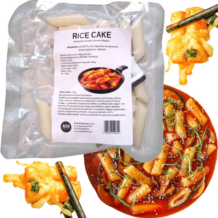 Kluski Ryżowe Koreańskie Tteokbokki Topokki Rurki Słupki Rice Cake 100g ASIA KITCHEN