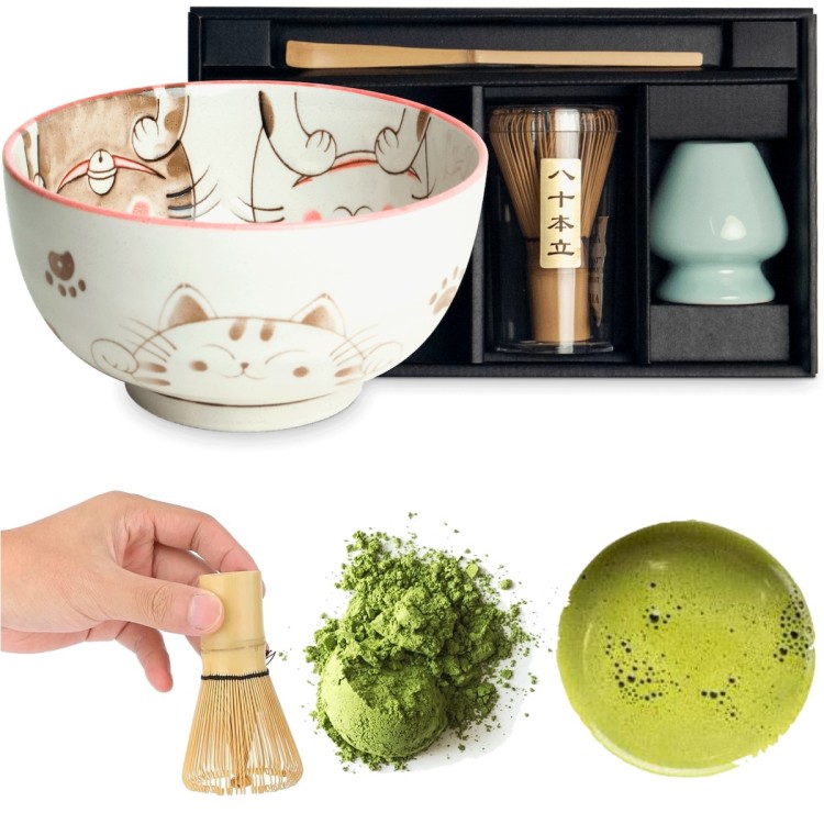 Zestaw Do Przygotowania Herbaty Matcha Matchy THREE CATS RED 4 Elementy EDO JAPAN