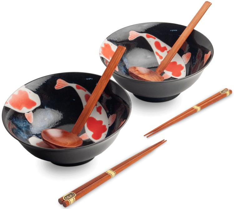 Zestaw Miseczki Chochelki i Pałeczki Do Zupy i Makaronu Ramen Motyw KOI EDO JAPAN