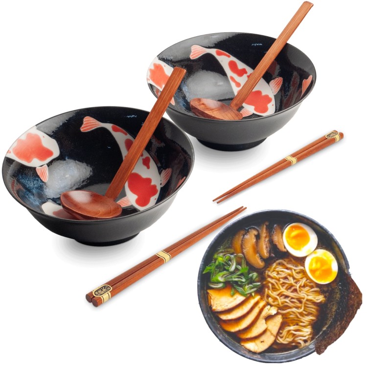 Zestaw Miseczki Chochelki i Pałeczki Do Zupy i Makaronu Ramen Motyw KOI EDO JAPAN