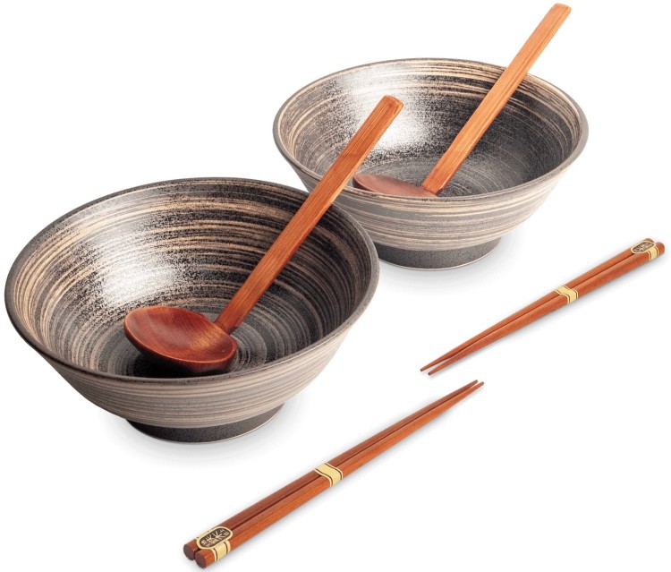 Zestaw Miseczki Chochelki i Pałeczki Do Zupy i Makaronu Ramen Motyw UZU BROWN EDO JAPAN