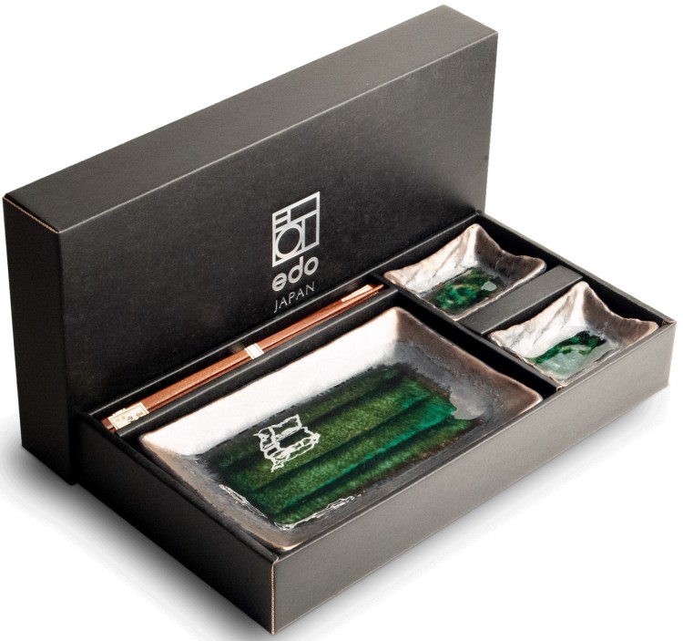 Zestaw Ceramiki Do Sushi Komplet Brązowo-Zielony Ceramika Dla 2 Osób EDO JAPAN