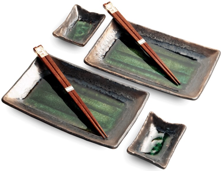 Zestaw Ceramiki Do Sushi Komplet Brązowo-Zielony Ceramika Dla 2 Osób EDO JAPAN