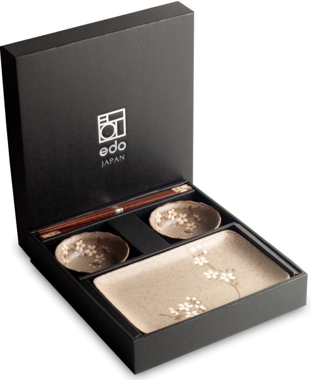 Zestaw Ceramiki Do Sushi Brązowy Komplet ANEMONE TAUPE Ceramika Dla 2 Osób EDO JAPAN