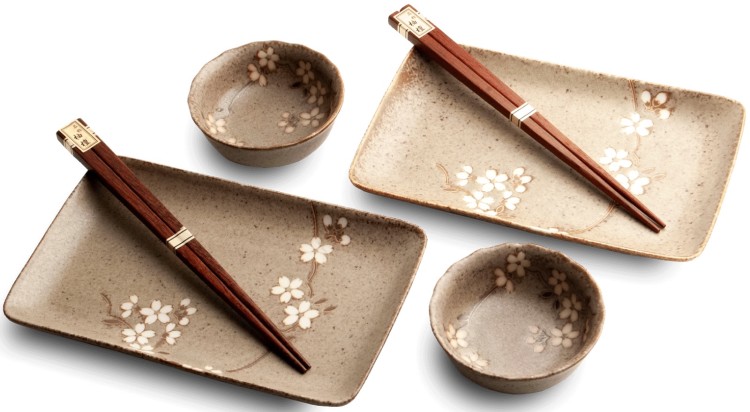Zestaw Ceramiki Do Sushi Brązowy Komplet ANEMONE TAUPE Ceramika Dla 2 Osób EDO JAPAN